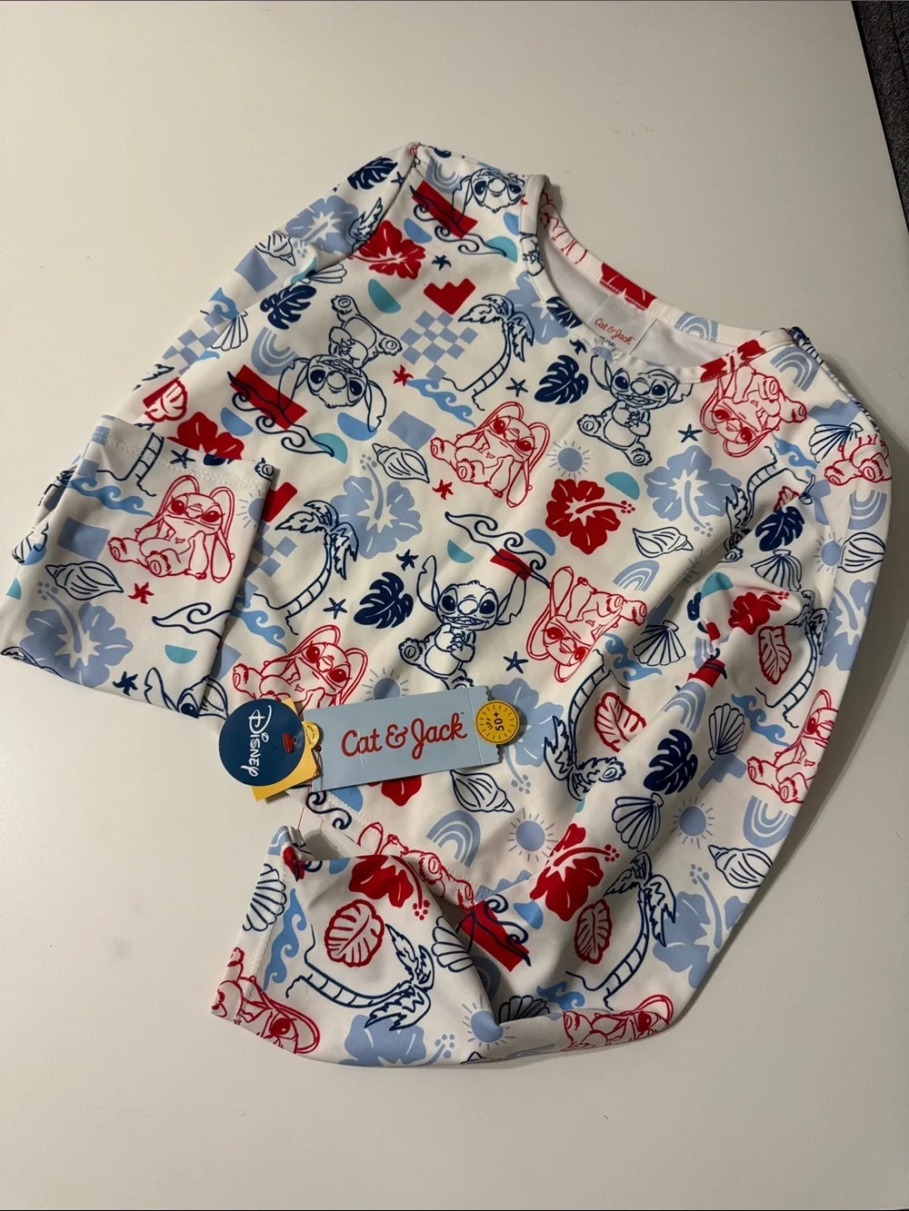 Cat & Jack Kids' White Rashguard Top with Red & Blue Stitch Print